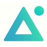 Turquoise triangle outline with a white center and a small circle in the upper right corner